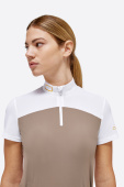 Jersey And Mesh Insert Short Sleeve Zip Competition Polo White/Beige