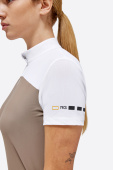 Jersey And Mesh Insert Short Sleeve Zip Competition Polo White/Beige