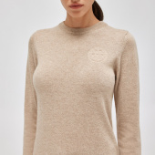 CT Embossed Crew Neck Cashmere Blend Knit Sweater Beige
